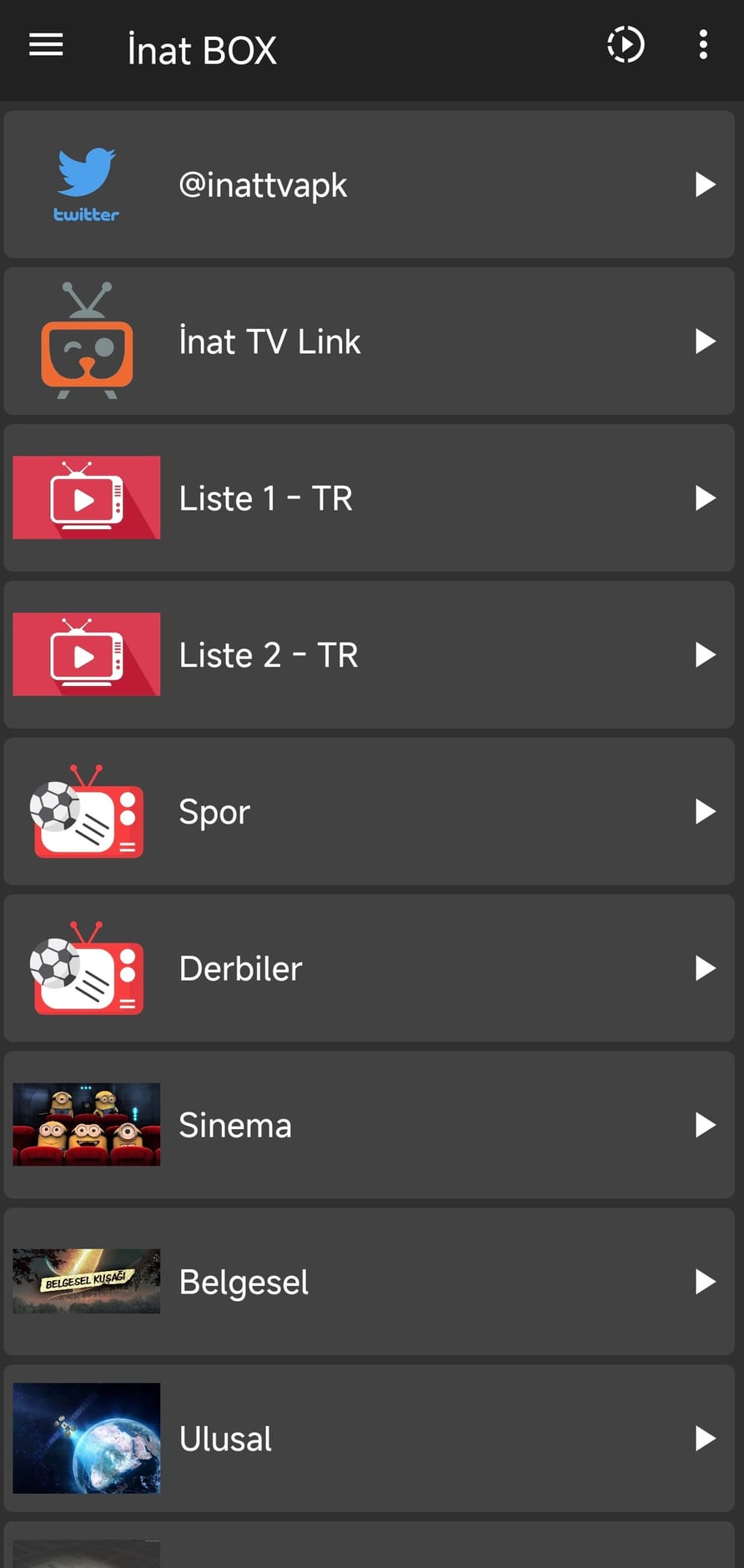 İnat BOX kanal listesi ekranı